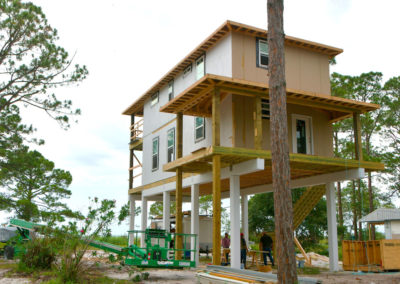 Rough in construction photo of beach house with SIPs.