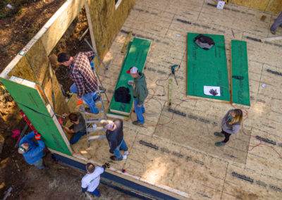 Construction view looking down at Eco-Panels patented corner